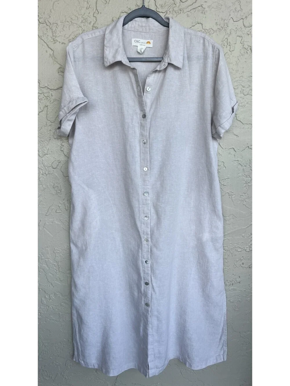C & C California 100% Linen Button Front Beige Midi Dress Women’s Size XL
